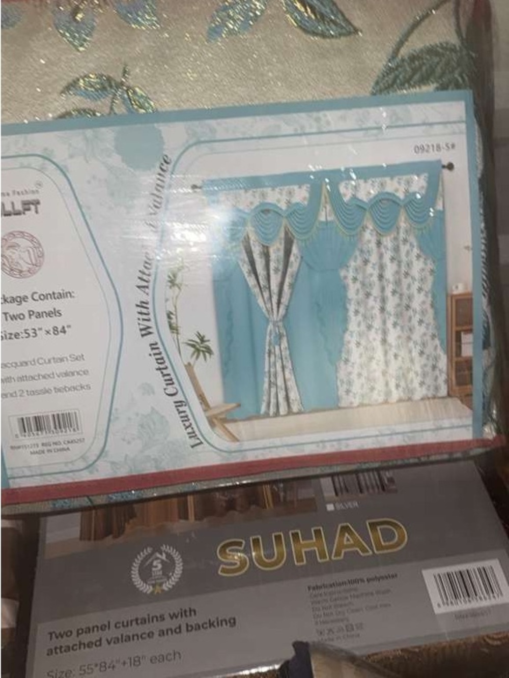 Aqua and White Floral Curtain Set